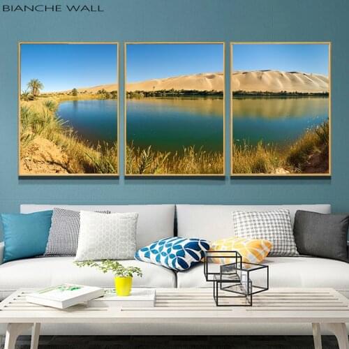 Nordic Nature Landscape Poster Desert Oasis Lake Scandinavian style Wall Art Canvas Print Painting Living Room Decor Picture