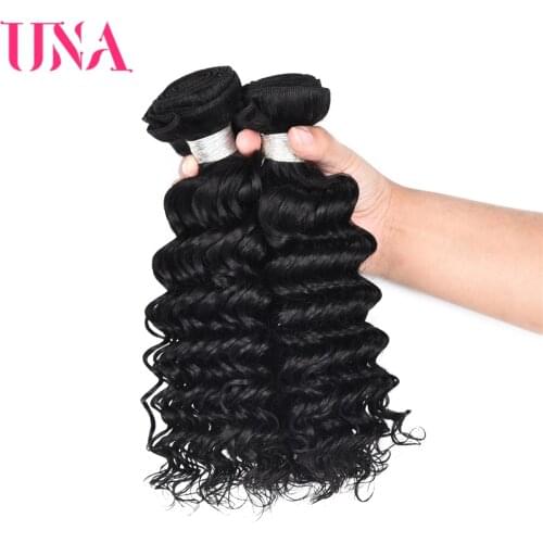 UNA 3 Bundles Human Deep Wave Hair 8"-26" Low Ratio Brazilian Remy Hair Bundles 100% Human Hair Bundles 100g Natural Color