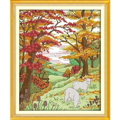 Everlasting Love Sheep In The Autumn Hills Chinese Cross Stitch Kits cEcological Cotton Stamped 11 DIY New Christmas Decorations