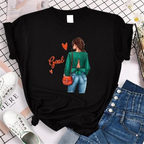 FIXSYS Cartoon Woman Summer Casual Clothes Kawaii Kpop Woman Black T-Shirts Girl Basic Fashion Tshirt Short Sleeve T-Shirts