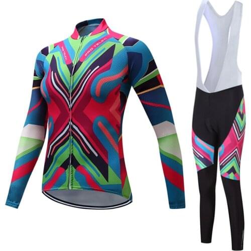 TELEYI Womens Ciclismo Cycling Clothing Set Lady Road Long Sleeve Bicycle Bike Team Cycling Jersey White (bib) Pants MTB wear