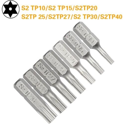 1 Inch TP10 15 20 25 30 35 Security Torx Screwdriver Bit Set 1/4 Inch 6.35mm Hex Shank Electric Screwdriver Bits For Power Tools