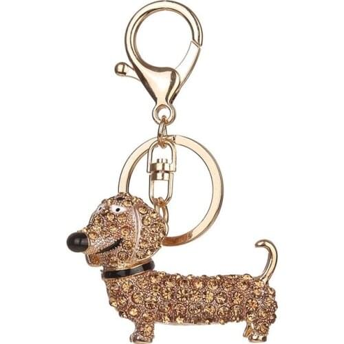 1pc Crystal Rhinestone Dachshund Keychain Pet Dog Key Rings Bag Car Pendants Cute Key Chain Christmas Gift