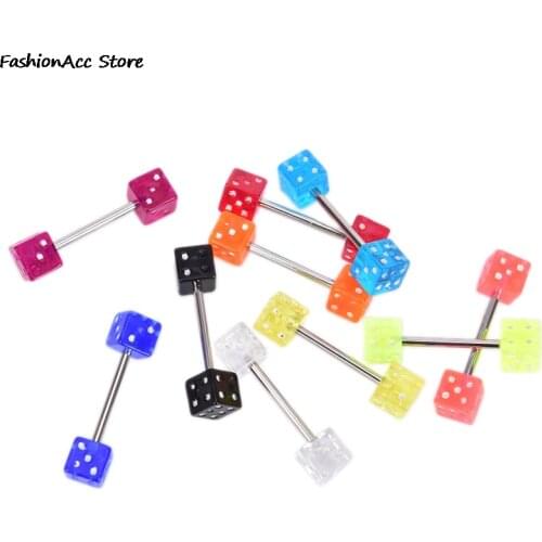 10Pcs/Set Mix Dice Tounge Rings Bars Barbell Tongue Piercing Body Jewelry Fashion 316L Surgical Steel Acrylic Tongue Piercings