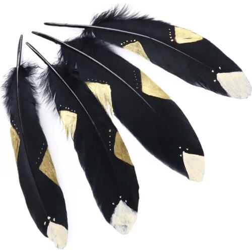 10pcs Painted Gold Goose Feather Black Duck Decoration Black Feather Wedding Carnival Home Party Deocr Accessories 15-20cm Plume