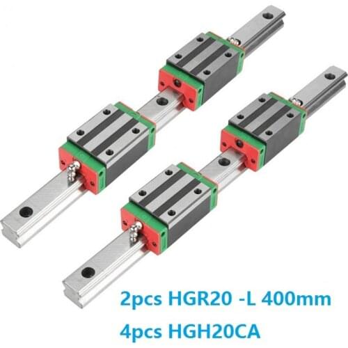 2pcs Linear Guide Rail HGR20 -L 400MM + 4pcs HGH20CA Linear Narrow Blocks CNC Router Parts