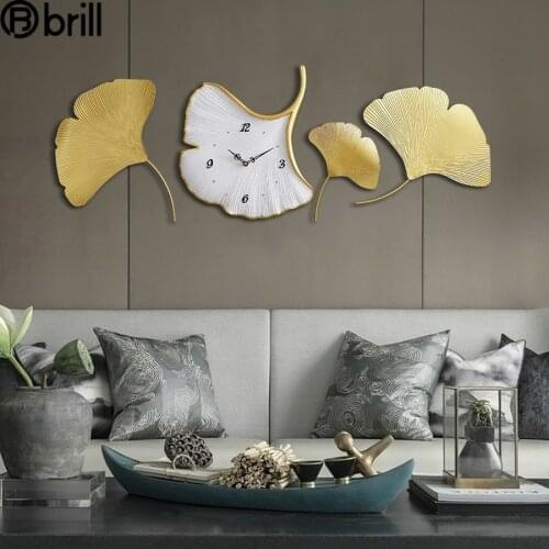 3d Gold Living Room Creative Wall Clock Luxury Modern Desgin Large Wall Clock Special Shape Metal Leaf Design Wall Clock Decor