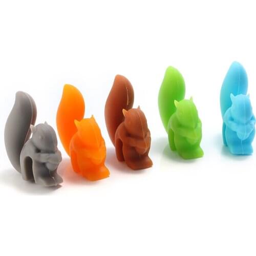5pcs Squirrel Silicone Tea Bag Holder Wine Glass Marker Charms