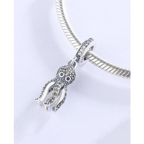 925 Sterling Silver Cute Marine Life Octopus Pendant Charm Bracelet Fashion Jewelry DIY Making For Original Pandora