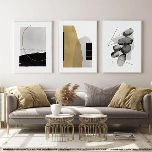 Abstract Geometric Graffti Poster Beige Taupe Grey Trendy Colors Canvas Painting Print Wall Art Pictures Living Room Home Decor