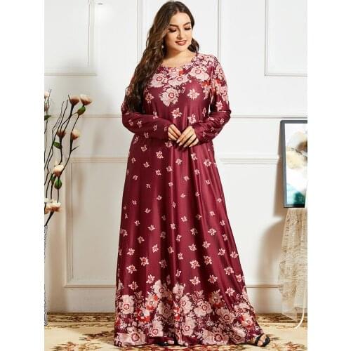 Aligaia Printed Knit Loose Dress For Women Ramadan Eid Mubarak Kaftans Dubai Turkey Muslim Dress Musulman Femme Vestido De Mujer