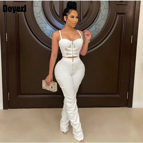 White Elegant Two Piece Set Women Top and Pants Set Party Festival Clothing Summer Sexy 2 Piece Matching Sets Club Outfits 2021