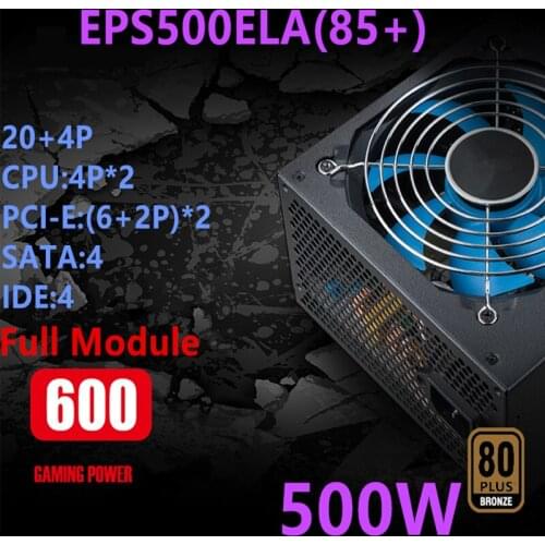 New Original PC PSU For Golden Field Brand Full Module Double CPU Broad Mute Rated 500W Peak 600W Power Supply EPS500ELA(85+)