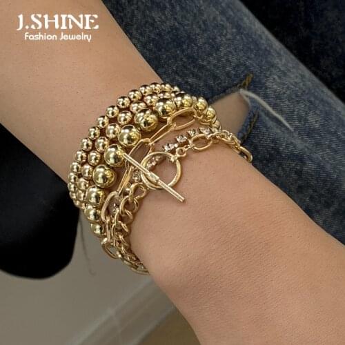 JShine 6Pcs/Set Hip Hop Punk Acrylic Bead Bracelet Hand Fashion Simple Crystal Shiny Tennis Chain Bangles Bracelets for Women