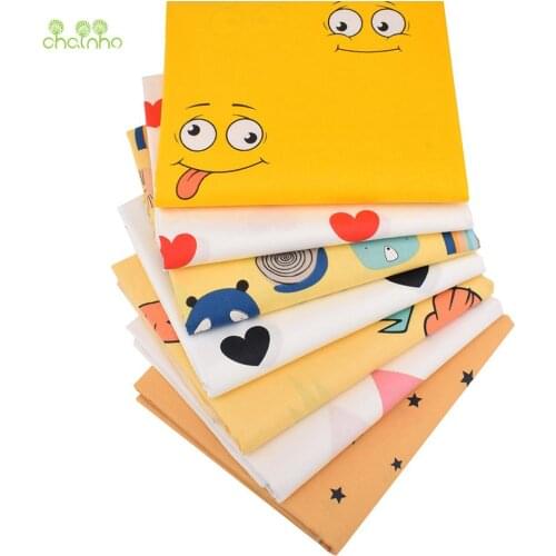Chainho,7pcs,Emoticons Series,Printed Twill Cotton Fabric,Patchwork Cloth For DIY Sewing Quilting Baby&Childs Material,40x50cm
