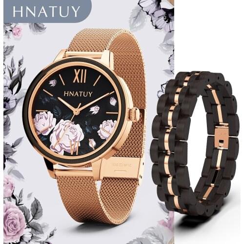 HNATUY New Listing Stainless Steel Women Watches Quartz Watch Ladies Top Brand Luxury Water Resistant Female Watch Girl Clock