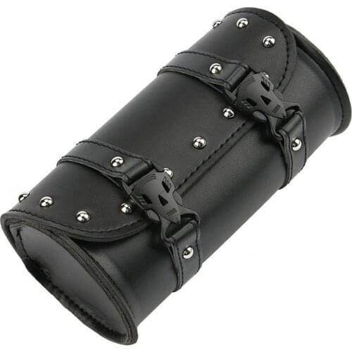 Black Pannier Saddle Bags Tools Side Release Buckles Motorcycle Fork Handlebar Sissy Bar Bag PU Leather Tool Bag