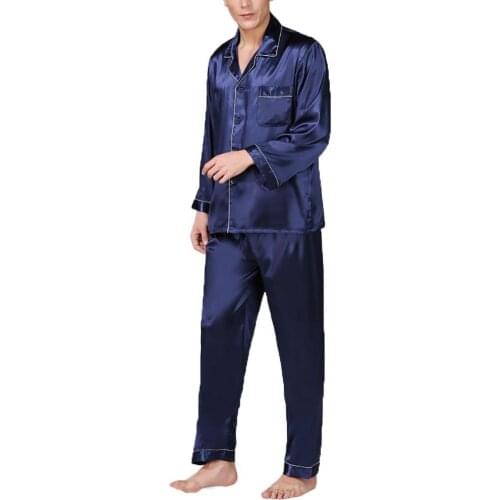 Men Pajama Set Summer Imitation Silk Pajama Set Shirt Pants Home Gown Pajama Sets Sleepwear Nightwear Underwear пижама мужская