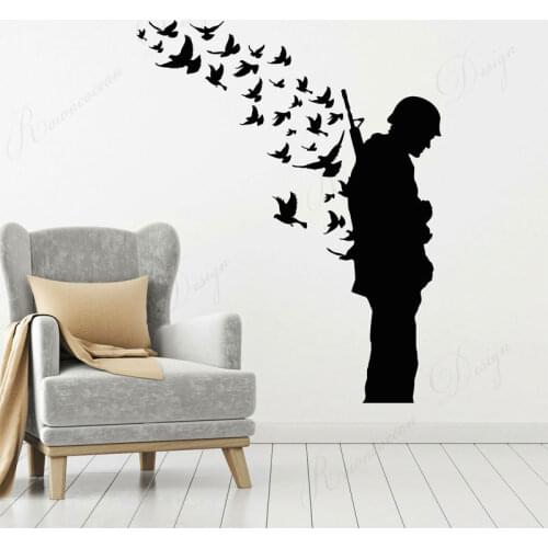 Home Decor Birds Soldier With Weapon Wall Sticker Vinyl Creative Interior Design Boys Room Teens Bedroom Decals Wallpaper 4399