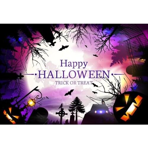 Gradient Photography Background Magic Forset Castle And Pumpkin Black Graveyard And Bats Backdrop For Halloween Celebration