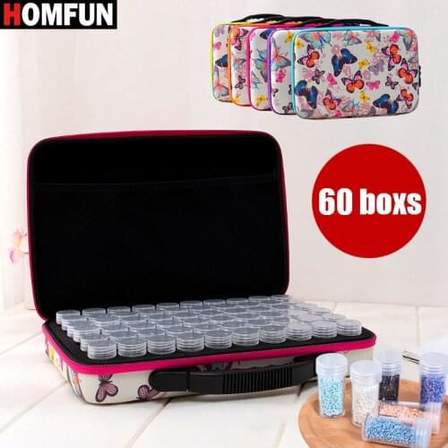 HOMFUN 5D Diamond Painting Box Accessories Tool Container Storage Box Butterfly Carry Case Holder Hand Zipper Container Bag