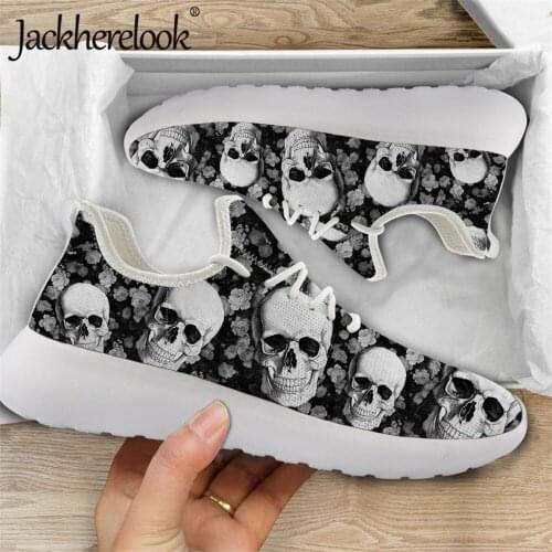 Jackherelook Woman Mesh Flats Sneakers Sugar Skull Print Casual Summer Spring Knit Shoes Light Lace Up Footwear Zapatos Mujer