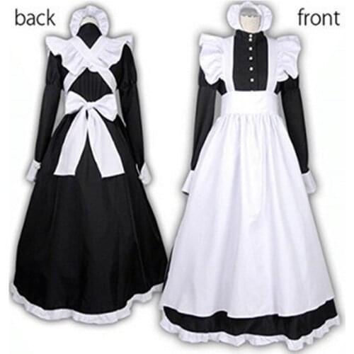 Classic Black and White Maid Cos Dress British Style Pearl Thread Long Coffee Shop Maid Dress Cosplay Dress