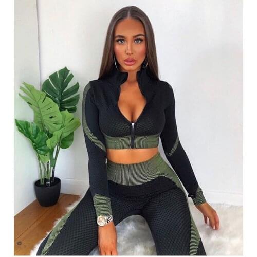3 Pieces Set Seamless Sport Set Women Running Gym Clothing Tracksuit Sportswear Crop Top Yoga Pant Workout Set Fitness Clothes