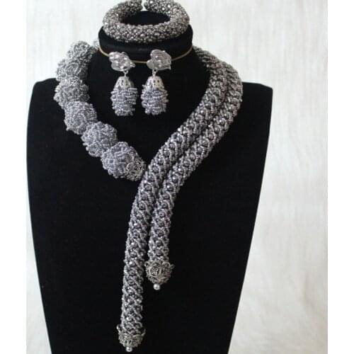 Dudo Silver Dubai Jewelry Set Arabic Design African Beaded Big Balls Long Style 3pcs Jewellery Set Handmade