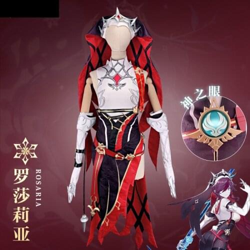 Game Genshin Impact Cosplay Rosaria Costumes Anime Project Women Dresses Skirts Halloween Turban Belt Accessories Set Adult Suit