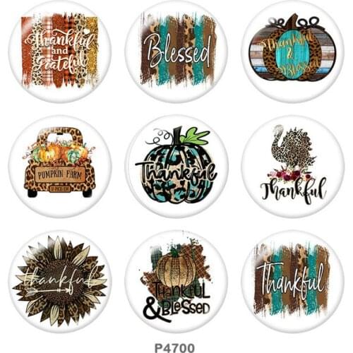 BLESSED Thanksgiving pumpkin Round glass cabochon flat back Making findings snap button jewelry P4700