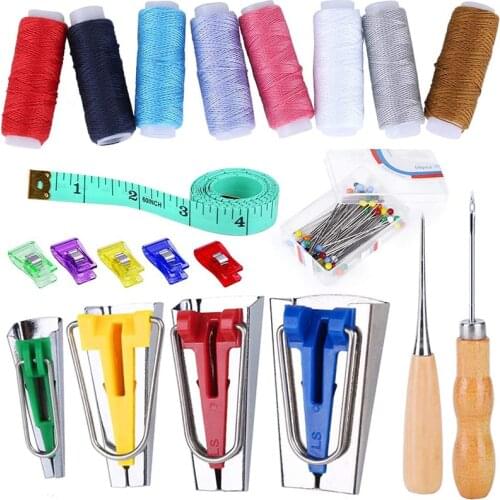 LMDZ Bias Tape Tool Kit Sewing Thread Sewing Clips Ball Point Pins for Fabric Sewing Quilting Bias Tape Maker with Instruction