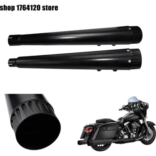 Motorcycle 2Pcs Black Megaphone Slip-on Mufflers Exhaust Pipes For Harley Street Electra Glide Road King 2017-2020 2018 2019