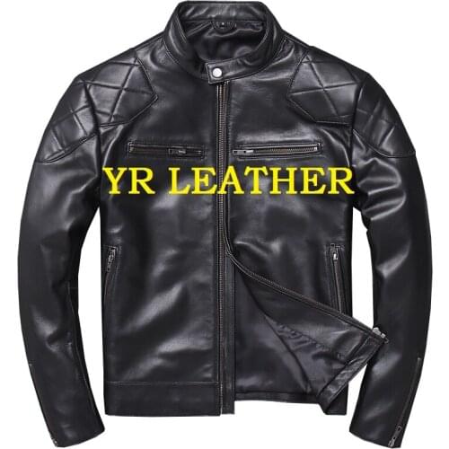 YR!Free shipping.Wholesales.Brand motor biker style sheepskin jacket man.fashion genuine leather coat.classic slim jackets
