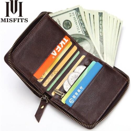 Quenya Genuine Leather Wallet Men Vintage 100% Cowhide Leather Wallet Zip Coin Pocket Portomonee Male Short Purse Card Holder