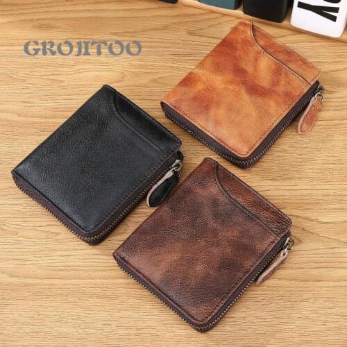 GROJITOO genuine leather mens wallet multi-functional anti-theft short change bag card bag large capacity leisure mens handbag