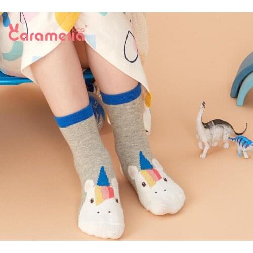 Caramella 3Pairs Funny Blue Unicorn Socks Kids Baby Short Socks Cute Children Winter Socks For Girls Boys Seamless Cotton Socks