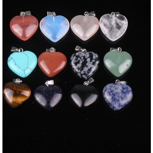 Wholesale 50pcs/lot Assorted Heart Strawberry Quartz Sodalite Natural Stone Charms Pendants For Jewelry Making Free Shipping