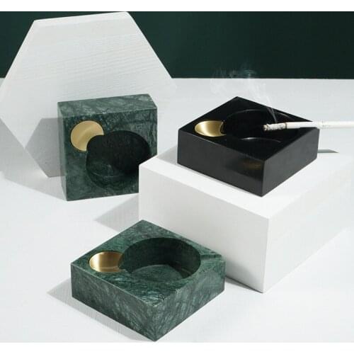 Natural Marble Ashtray Creative Personality Living Room Dust Proof Storage Square Cigar Holder