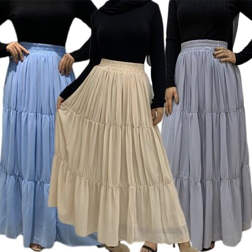 Stretch High Waist Maxi Skirts for Women Fall 2020 Brief Solid Fashion Pleated Swing A Line Skirt Long Muslim Arabic Clothes New