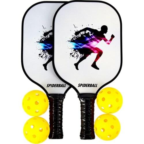 SPIDERBALL 6PCS Pickleball Paddle 2 Premium Graphite Craft Rackets Honeycomb Core 4 Balls Ultra Cushion Grip Racquet