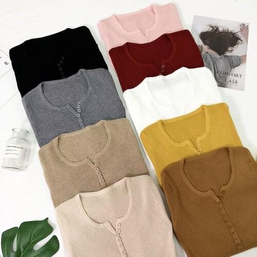 New 2020 Spring Button V Neck Sweater Women Basic Slim Knitted Pullover Women Sweaters And Pullovers Knit Jumper Ladies Sweater