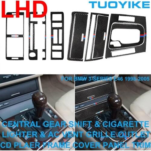 Carbon Fiber With Color Central Gear Shift Cigarette Lighter AC Vent Grille CD Frame Cover Panel For BMW 3-Series E46 1998-2005