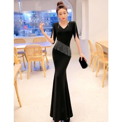 High-End Summer Womens Dress 2021 New Slim Bag Hip Fishtail Long Office Dresses Evening Lady Dress Plus Size Vestido Party Robe