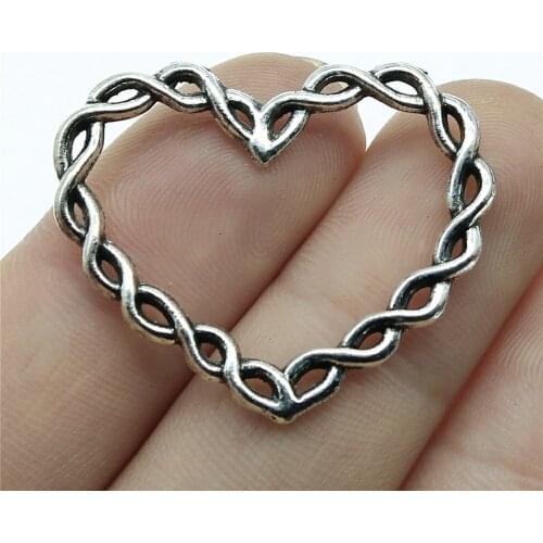 WYSIWYG 3pcs 33x28mm Antique Silver Color Antique Bronze Love Heart Pendants Heart Hollow Charm Pendants Hollow Heart Pendants