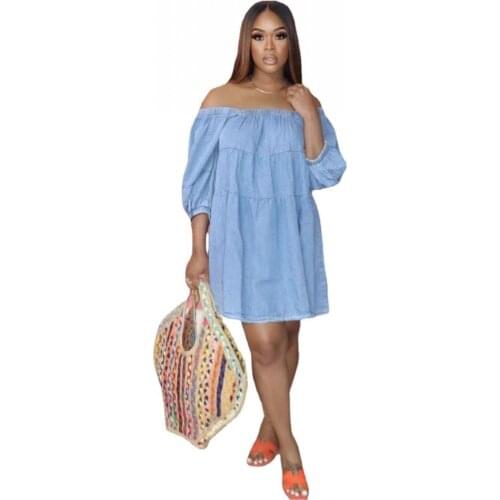 Women Clothing African Dress One-Shoulder Denim Skirt Casual Clothing European American New Style Women Dresses Summer 2021 2XL