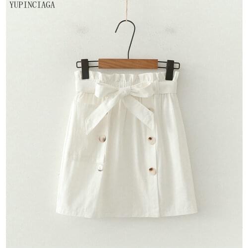 2020 Summer Women Skirts Korean Clothes Sweet High Waist Solid Color Lace-up Double-breasted Harajuku Girl School Uniform Skirt