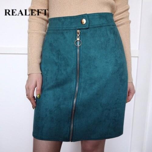 REALEFT Autumn Winter New Arrival Women Suede Elegant Pencil Mini Skirts High Waist Empire Harajuku Sheath Sexy Wrap Skirts Lady