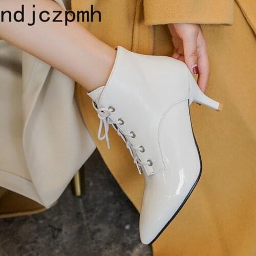 Ankle Boots Autumn and Winter The New Fashion Pointed Color Matching Lace Fine Heel Mid Heel Short Tube Womens Shoes Size 34-45