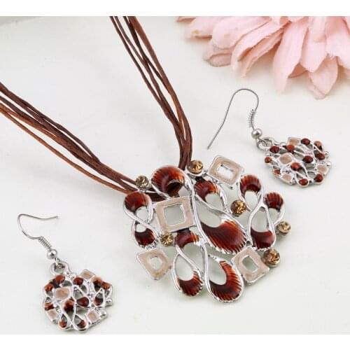 ZOSHI Vintage Leather Rope Jewelry Sets for Women Geometric Necklaces & Pendants Earrings 2Pcs Set Statement Jewelry Set